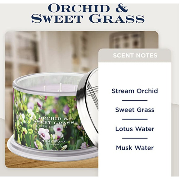 HomeWorx Orchid & Sweet Grass Scented 4-Wick Candle - Picture 1 of 7